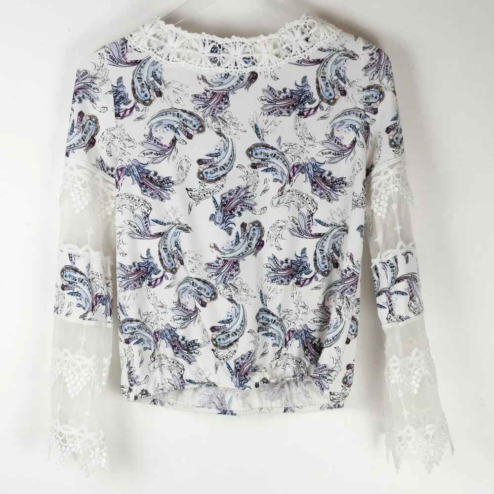 White House Black Market Floral Lace Up Top Embroidered Blouse Multicolor XS